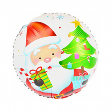 Фольгированный круг № 44 Дед Мороз с подарками